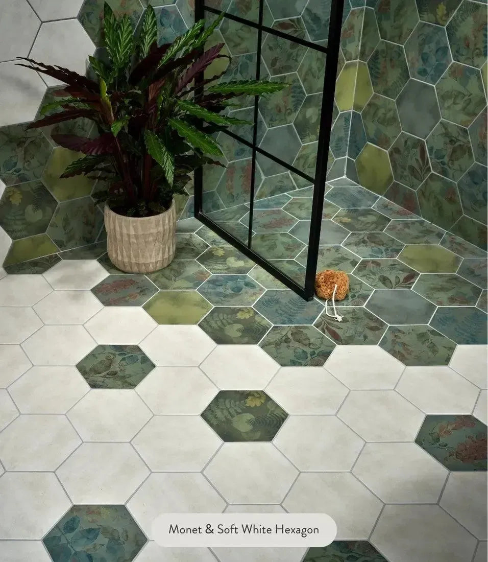  Curated Shadow White Hexagon 24cm X 21cm by Baked Tiles featured in a beautiful interior