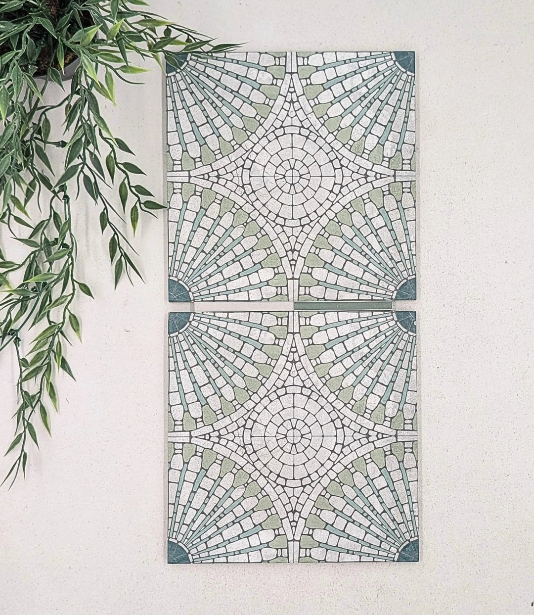 solstice green 20 x 20cm baked tiles