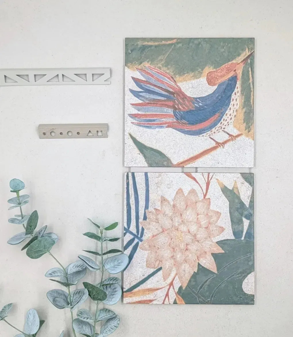 tropical stone mural 20cm x 20cm baked tiles