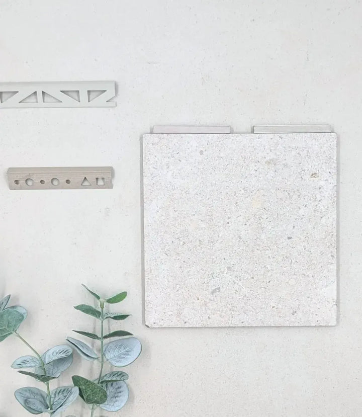 10mm-l-shape-sandstone-tile-trim-2-5m-length, 10mm-whisper-grey-square-edge-trim-2-5m-length, kerakoll-fugabella-color-grout-05-shadow-3kg, kerakoll-fugabella-color-grout-48-lilac-shadow-3kg | Baked Tiles