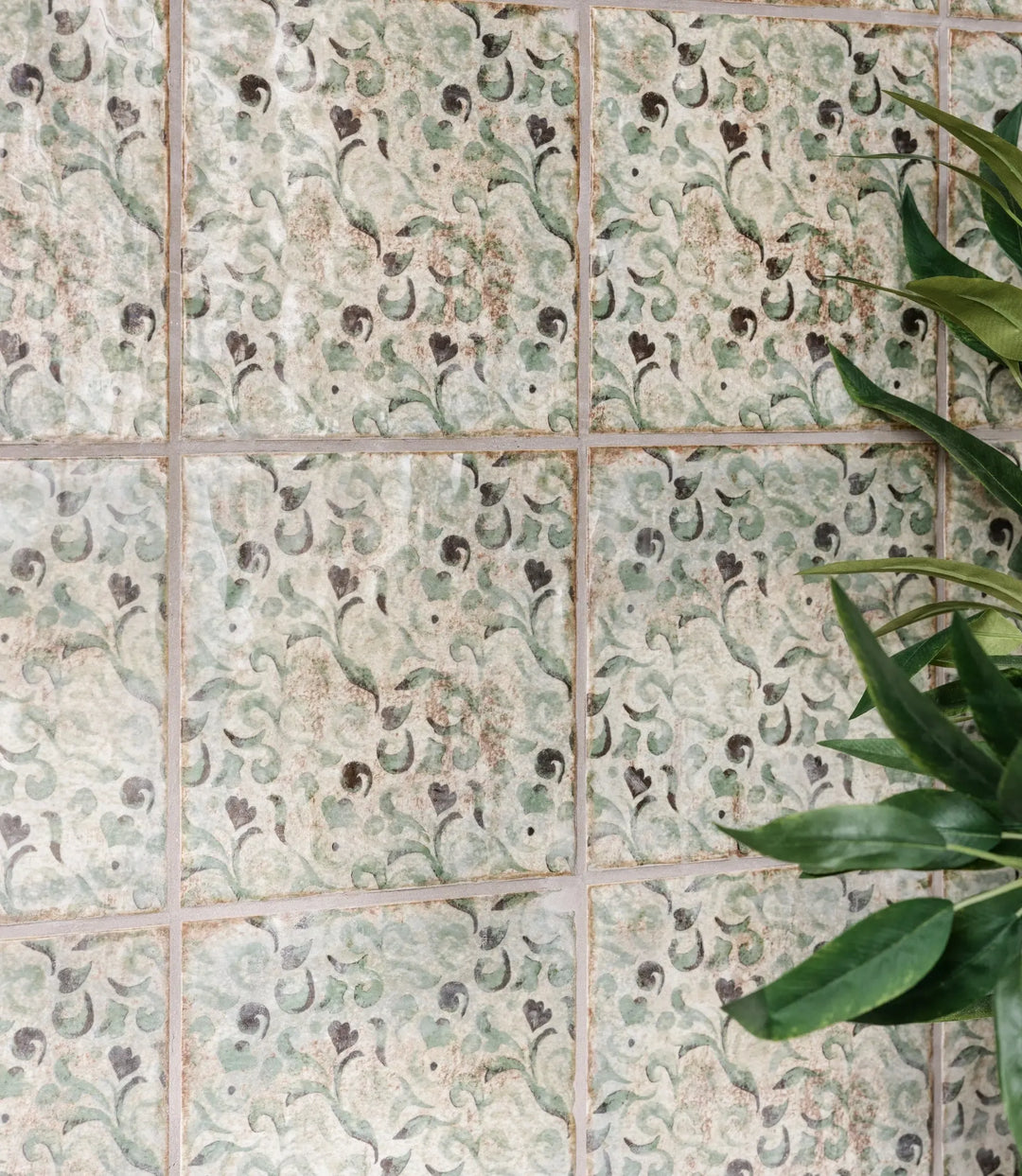 Green Floral Italian Wall Tiles | Baked Tiles Green Floral Italian Wall Tiles | Baked Tiles