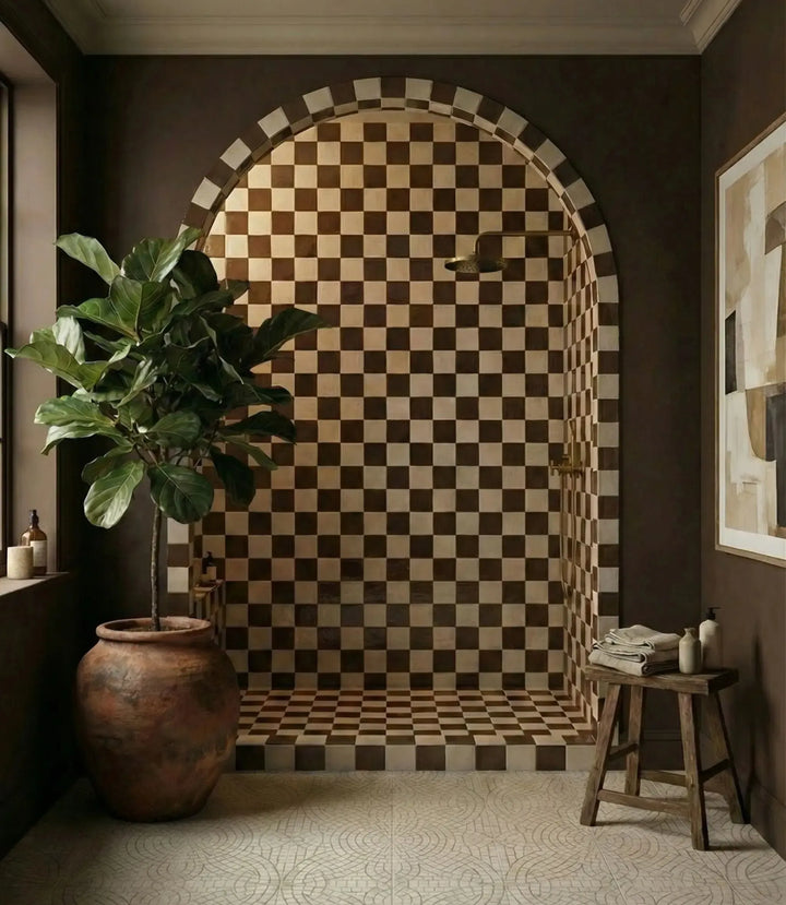 Zellige-Muse-Creme-Brulee-10-x-10cm, Santorini-Shadow-20-x-20cm | wall tiles